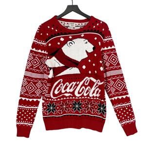 Coca-Cola Polar Bear Ugly‎ Christmas Sweater Red White Knit Size M Holiday